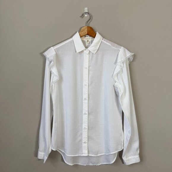 NWOT Cloth & Stone Anthropologie Ruffle Button Down Shirt Womens XS White Career - Picture 2 of 13